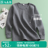 AB男士单件三层加厚保暖上衣长袖棉质圆领高密夹棉中老年人打底上衣 深麻灰【加厚】 2XL