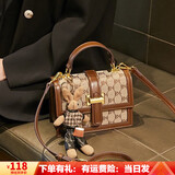 新款包包女2025新款潮高级感洋气手提小方包时尚百搭单肩包斜挎包 棕色（送小兔子挂饰)