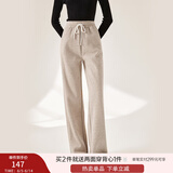 香影阔腿裤女卫裤加绒裤子秋冬季2024新款长裤灰色高腰直筒休闲裤 燕麦 S