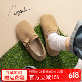 奥古狮登勃肯鞋2025新复古绒面牛皮豆豆鞋时尚百搭休闲单鞋软底圆头女鞋子 C131167杏色【单里款】 37