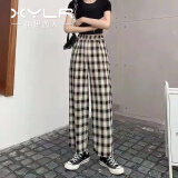 相伊恋人格子休闲裤女25年春秋季新款小个子冰丝宽松阔腿裤显瘦九分裤子 黑咖格 均码 【80-125斤 165CM以下】