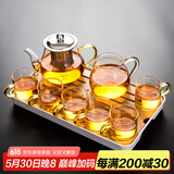 瓷牌茗茶具（cipaiming teaset） 透明玻璃茶具整套套装家用功夫茶壶茶杯会客泡茶器 金把八骏6金把杯+金公杯+小长方