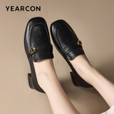 意尔康女鞋中粗跟方头乐福鞋复古英伦风通勤单鞋女 13380W黑色 36