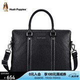 暇步士（Hush Puppies）公文包男头层牛皮单肩斜跨手提包男士商务电脑包生日送男友黑色