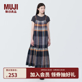 无印良品（MUJI）女式马德拉斯格纹吊带连衣裙女装裙子格子裙纯棉全棉长裙BC2IIA4S 深藏青色格纹 XL 165/92A