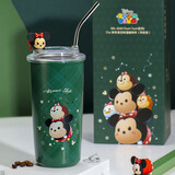 迪士尼不锈钢时尚咖啡杯中秋节礼物带盖带吸管学生喝水杯儿童水杯580ML