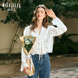 Olrain【镂空蕾丝花边衬衫】春夏秋三季可穿女装上衣长袖衣服 奶油白 XL