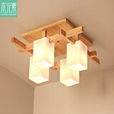 木元素 日式客厅灯简约现代原木风led卧室居室茶室书房九宫格木艺灯 B款 4头-74*25cm E27 双色led光源