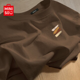 名创优品（MINISO）咖啡色t恤男美式潮流短袖2025新款秋季重磅男士纯棉长袖涂鸦体恤 【220G重磅短袖】咖啡(笔刷秋色胸标) XL /180(体重140-155斤)