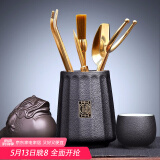 唐丰 茶道六君子茶具套装家用茶道配件陶瓷功夫茶勺茶夹茶针茶盘摆件 天福茶道+黄铜5+大肚金蟾+禅定杯