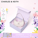 CHARLES&KEITH三角扣新月包腋下包单肩包包女包女友生日礼物CK2-50271205 粉白色Chalk S