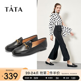 他她（TATA）方头乐福鞋女休闲平底一脚蹬小皮鞋女单鞋春秋款FLC22AM4 黑色 34