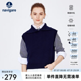 Navigare意大利小帆船羊毛衫女士秋冬款简约气质翻领毛衣无袖针织马甲背心 海军蓝 L