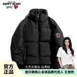 查尔斯桃心冬季加厚保暖宽松休闲纯色立领潮流85绒羽绒服外套 男女同款 黑色 XL