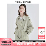 VEGA CHANG风衣外套女2025年春秋新款中长款高级感纯色大衣 豆沙绿 M