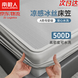 南极人夏季冰丝凉席床笠款凉席1.8x2米床垫保护套可折叠水洗防滑床单 床笠款-点子-莫灰【A类母婴】 冰丝凉席单件-180x200cm