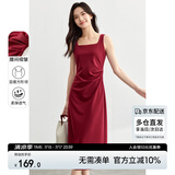 尚都比拉法式连衣裙女夏天赫本风气质A字裙收腰显瘦背带裙 安可拉红 XL