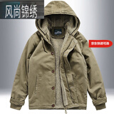 风尚锦绣连帽棉衣男春秋冬季羊羔绒宽松大码棉服男士加绒加厚棉袄纯棉外套 驼色 XL 建议145-155