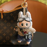 潮玩labubu拉布布毛绒公仔娃娃挂件可爱搪胶玩偶车钥匙扣包包挂件饰 棕色毛衣咖啡相机拉布布挂件【娃+娃衣+配饰一整套】