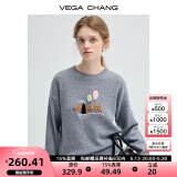 VEGA CHANG圆领毛衣女2024年秋冬新款卡通毛巾绣小狗套头针织毛衫 花灰色 L