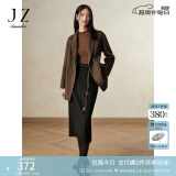 玖姿·安娜蔻商务通勤简洁气质百搭毛呢A字半身腰裙女2024冬款 素黑 S