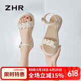 ZHR凉鞋女夏季时尚厚底增高女鞋简约一字带搭扣鞋子女 M563 米色 38 