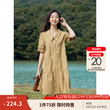 茵曼（INMAN）2025夏女新款田园娃娃裙切尔西领泡泡袖A字连衣裙 深褐色 -18525990 M