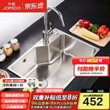 九牧（JOMOO）304不锈钢厨房大单槽水槽套餐厨房洗水洗菜盆单槽 【单槽】580*430 （含厨房双水花龙头）