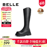 百丽（Belle）周雨彤白鹿同款显瘦小V靴长筒靴女商场同款弹力靴A1V1DDG3 黑仙草（绒里） 36 (230mm)