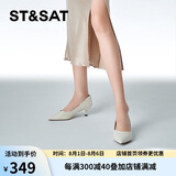 星期六（St&Sat）女鞋石头纹羊皮革通勤浅口猫跟单鞋 米白色（皮面） 37