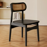 致喜中古风实木餐椅法式复古休闲酒店藤编椅子靠背椅家用软包餐桌凳子 黑色实木框架+实木座板