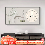 墨派餐厅装饰画带钟表万年历电子钟挂画客厅家用时尚日历表时钟壁画 竹报平安 120*60cm晶瓷