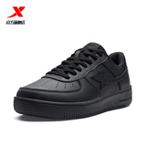 特步男鞋运动鞋空军一号情侣板鞋百搭休闲鞋时尚耐磨防滑运动鞋潮板鞋 黑/黑底【女款新版】 39