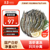 万景 国产大虾 盐冻北海白虾(大号) 80-100只净重4斤  家庭聚餐 海鲜