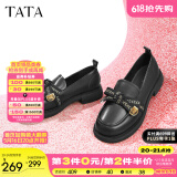 他她（TATA）通勤百搭乐福鞋春季新款方跟小皮鞋女单鞋WCPA1AA3 黑色 36