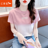 红蜻蜓（RED DRAGONFLY）短袖t恤女渐变色宽松女士体恤2026年夏季减龄百搭时尚高级感上衣 粉色 L  建议110-125斤