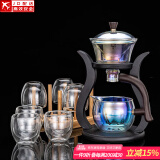 玻璃自动茶具套装家用懒人全自动磁吸泡茶器现代简约创意日式功夫茶具 玻璃(贝彩邀月)自动+6高双层+杯架