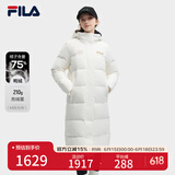 FILA 斐护科技|斐乐女装长款羽绒服冬季休闲简约连帽保暖羽绒外套 云菇白-WT 165/84A/M