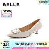 百丽（Belle）方扣高跟鞋女商场同款羊皮细跟单鞋Z2N2DCQ3 米白 34 (220mm)