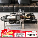 楒森意式极简宝格丽黑大理石正方形茶几客厅家用大小户型高级设计师款 1.2米茶几+边几