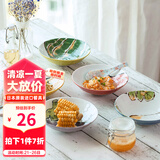美浓烧（Mino Yaki） 绘手纸圆盘日式和风7英寸深盘釉下彩菜盘蔬菜盘小吃点心盘 绿椒款(17*4.8cm)