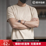 马登工装三本针重磅纯棉T恤男阿美咔叽复古纯色口袋短袖透气打底衫夏 杏色 M