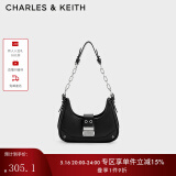 CHARLES&KEITH拼接链条月亮包腋下包单肩包包女包生日520礼物CK2-40271053 Black黑色 S