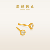 老铺黄金古法手工足金耳饰 · 黄金钻饰养耳针 小号一对重约0.9g（含胶垫）