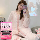 婧麒空气棉月子服秋冬季孕妇睡衣套装产后喂奶哺乳产妇家居服 粉色空气层-Jyz81709 XL（适合115_135斤）