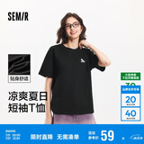 森马（Semir）【多彩凉感T】短袖t恤女夏中长款宽松舒适刺绣上衣109324100007