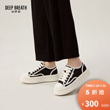 DEEP BREATH深呼吸女鞋松糕帆布绑带饼干鞋休闲小白鞋女AX12226 黑白 36
