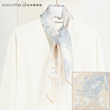 达芬奇密码真丝丝巾女中方巾新款100%桑蚕丝母亲节妈妈生日礼物送长辈礼盒装 龟背竹叶花 雾蓝