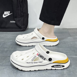 李宁新潮洞洞鞋男款夏季外穿踩屎感防滑包头拖鞋男士户外涉水两用沙滩凉鞋 白色 单层 41 40-同码