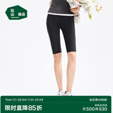 松山棉店小薄荷高弹无痕裸感打底裤女可外穿休闲运动瑜伽裤鲨鱼芭比裤 五分裤-黑色 均码 PLUS(130-180斤)